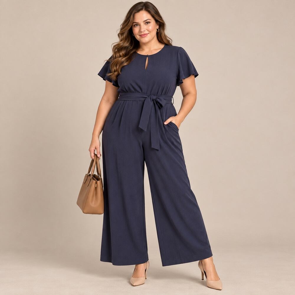 Lane Bryant Jumpsuit Navy Blue Womens 18 Wide Leg One Piece NWT Pockets